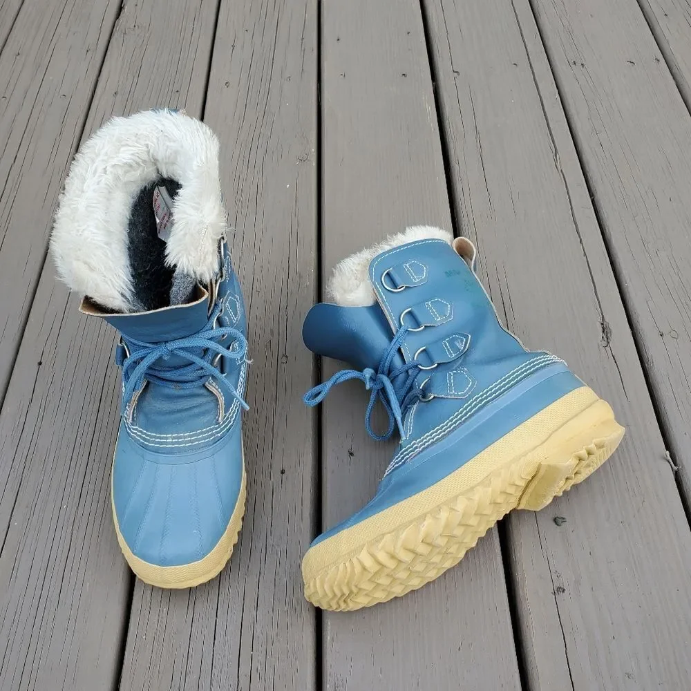 Vintage 90s y2k Sorel Manitou‎ Blue Leather Waterproof Winter Snow Duck Boots 6